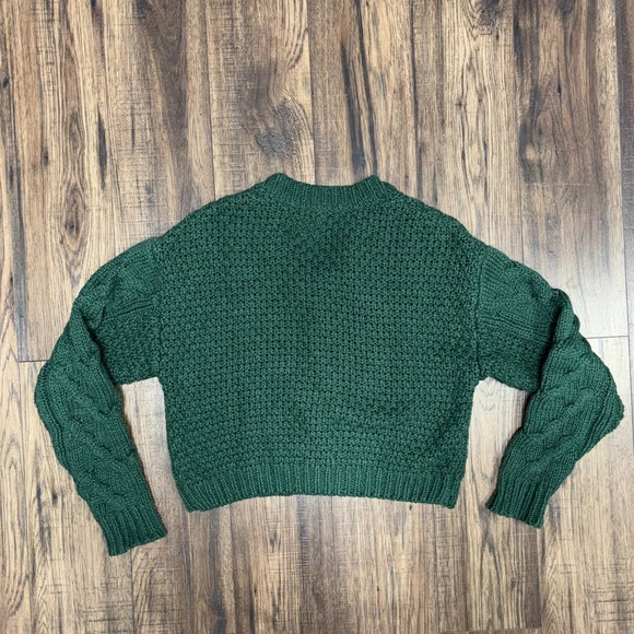 Free People Bonfire Cardi Cropped Button Up Cable Knit Green Boho Cottagecore S - Picture 3 of 9